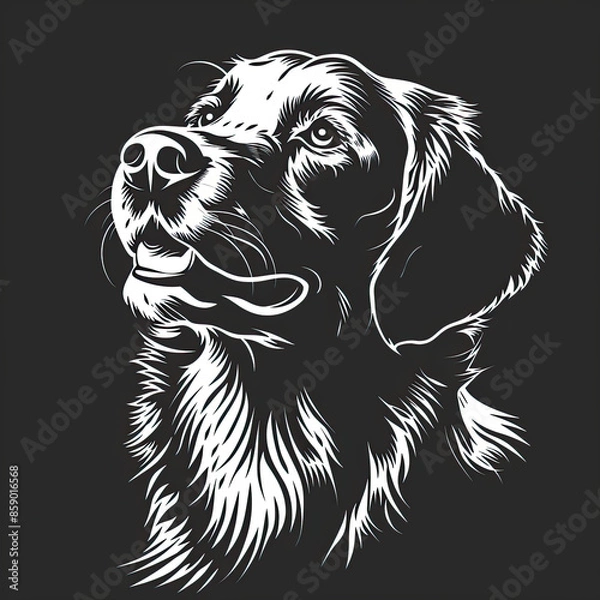 Fototapeta A black and white drawing of a golden retriever dog