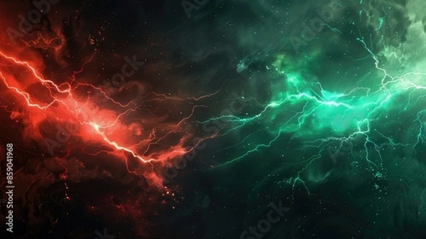 Fototapeta green and red battle lightning background 
