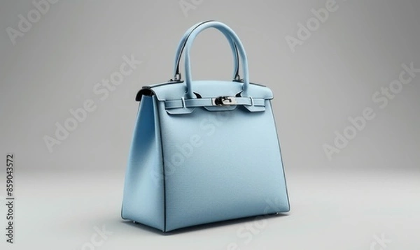 Fototapeta 3d render of light blue handbag on grey background