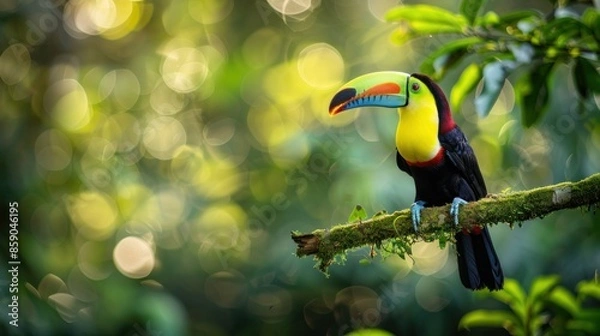 Fototapeta Vibrant Toucan Perched on a Branch in a Lush Rainforest
