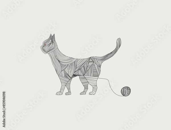 Obraz Cat and ball of string. Vector illustration.