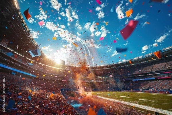 Obraz Vibrant stadium atmosphere with fans cheering passionately during an intense football game