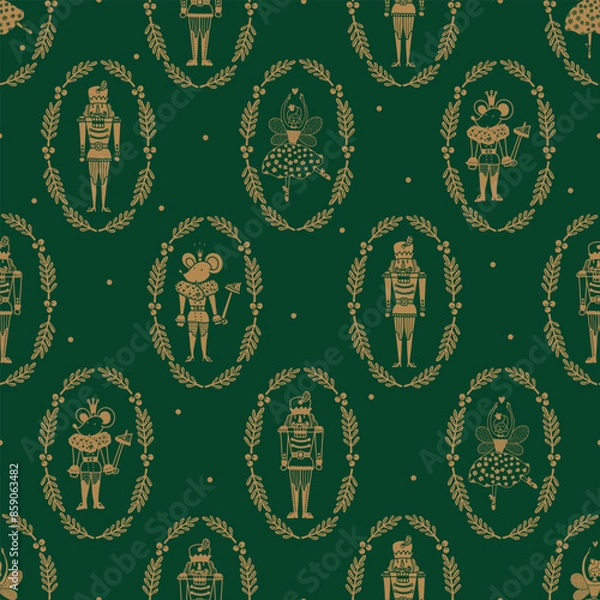 Obraz Christmas gold vector seamless Nutcracker pattern.  Can be used for wallpaper, pattern fills, web page background, surface textures.