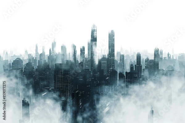 Obraz Grim Dystopian Metropolis with Towering Structures Isolated on Transparent Background