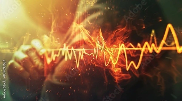 Obraz Graphic of a heartbeat waveform overlaid on a patient's photo.