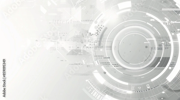 Fototapeta Abstract technology background in gray and white colors, with many technological elements that symbolize advanced communication technologies and innovative approaches.