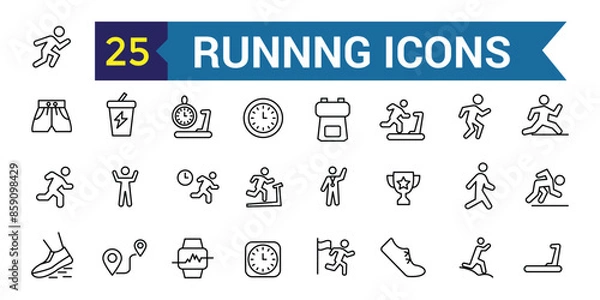 Fototapeta Running icons set. Outline set of running vector icons for ui design. Outline icon collection. Editable stroke.