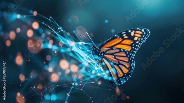 Fototapeta Disperse Butterfly: Digital Transformation Banner with Blue Technological Flair