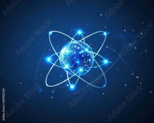 Fototapeta Atom Orbital Model: Education in Science with Abstract Blue Background