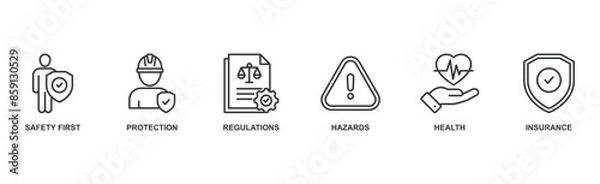 Fototapeta Work safety banner web icon vector illustration for occupational safety and health at work with icon