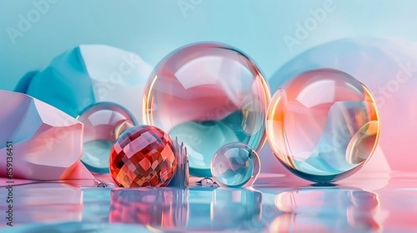 Obraz background with colorful bubbles, Pastel Reflections, and AI-generated image