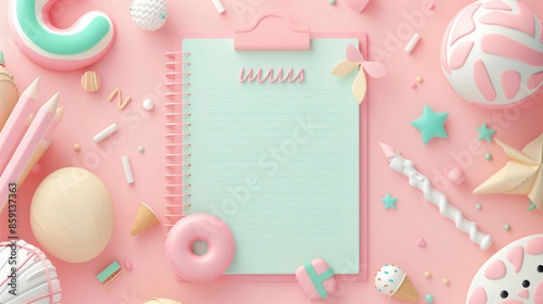 Obraz 3d notebook with copyspace on the pink background