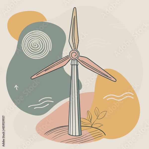 Fototapeta Wind Turbine, energy efficiency wind turbine illustration