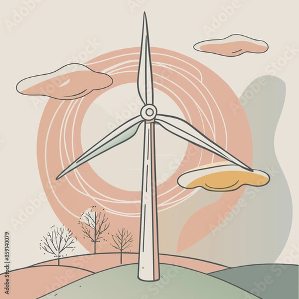 Fototapeta Wind Turbine, energy efficiency wind turbine illustration