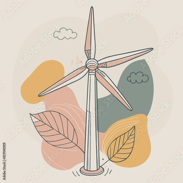 Fototapeta Wind Turbine, energy efficiency wind turbine illustration