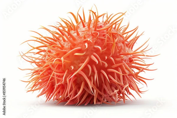 Fototapeta Vivid Orange Sea Urchin Close Up A Detailed View of a Spiny Marine Creature Showcasing Its Unique Colors and Intricate Texture, Captured Against a Minimalistic Clean Background for Visual Appeal