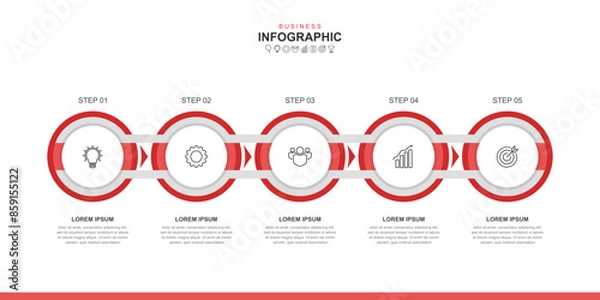 Fototapeta infographic elements template, business concept with 5 steps, workflow layout, icons, diagram, report, web design. Creative, vector, illustration.