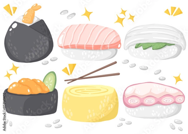Fototapeta Japanese food illustration. Japanese food Collection Illustration.