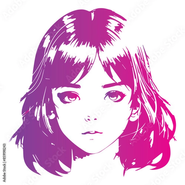 Fototapeta stencil of a girl on a transparent background, the ability to change color and size. Gallagrasma, color gradient, bright stencil, sticker. A design element, a pattern for fabric. Illustrations and vec