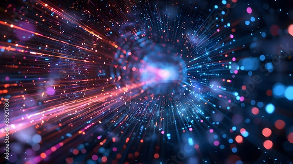 Fototapeta Abstract technology background of high speed global data transfer, ultra fast broadband and connection, digital explosion, cyber tech motion