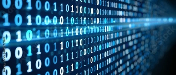 Obraz Blue Binary Code Streaming Across Digital Screen