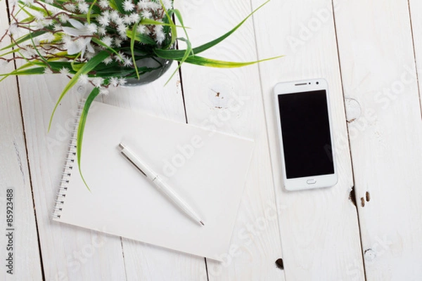 Obraz Simple workspace on wooden table