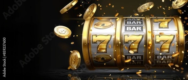 Obraz Three Golden Sevens Slot Machine Winning Jackpot