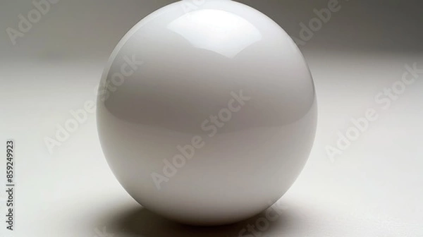 Fototapeta A white sphere with a smooth surface sits on a white background