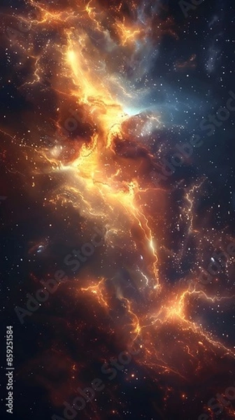 Fototapeta Majestic Cosmic Lightning Storm Raging Through Boundless Expanse of Twinkling Stars