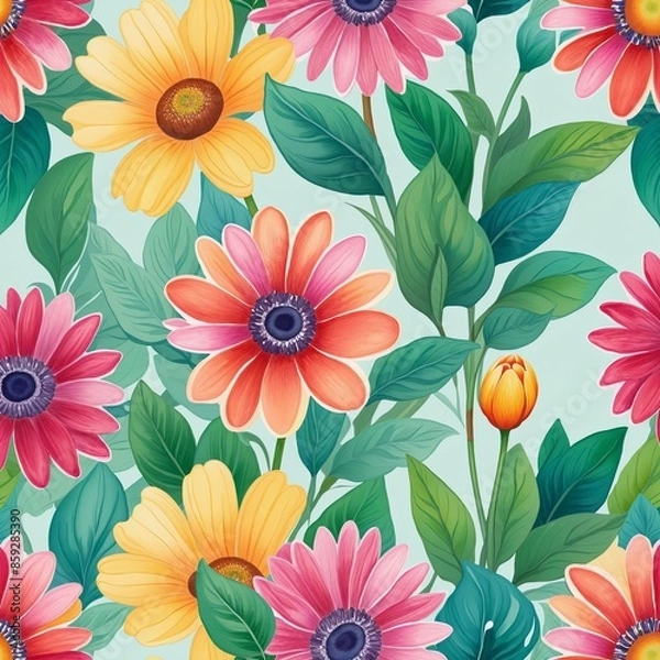 Fototapeta Colorful Spring Illustrations for a Happy Cartoon Holiday Card