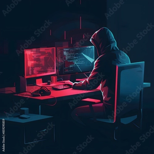 Fototapeta Cybersecurity Concept Illustration of Advanced Persistent Threat (APT) with Dark-toned Color Scheme and Bright Highlights
