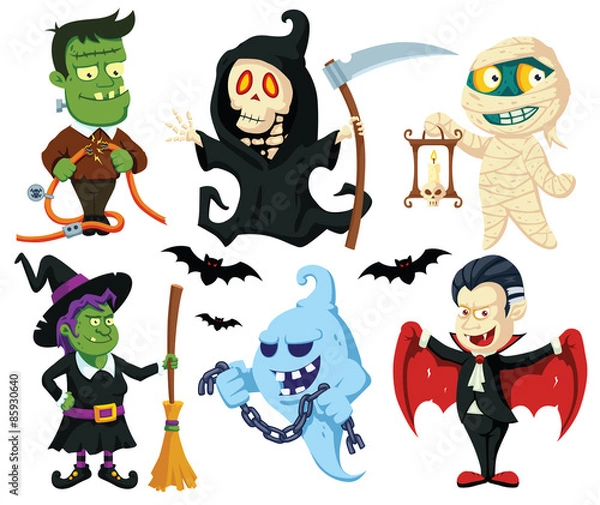 Obraz Halloween Flat Cartoon Characters Set