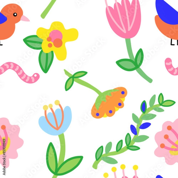Fototapeta Colorful nature-themed seamless pattern