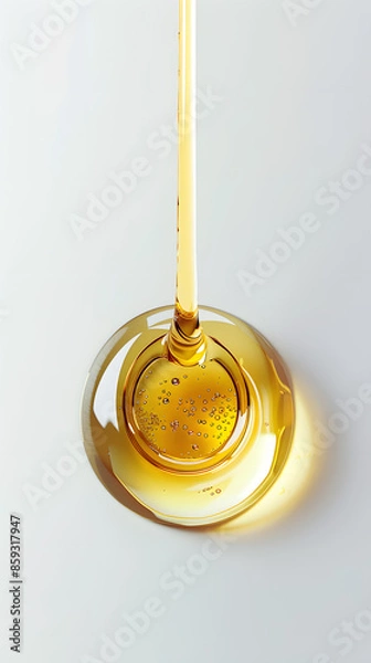 Fototapeta Top view of oil drop dripping isolated on white background