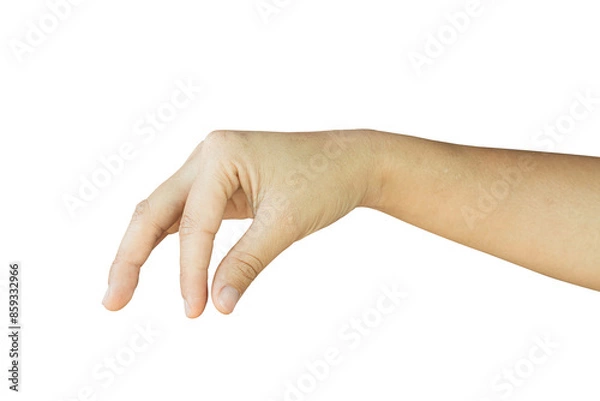 Fototapeta Female hand gesture hold, pick Isolated on transparent background, PNG File.