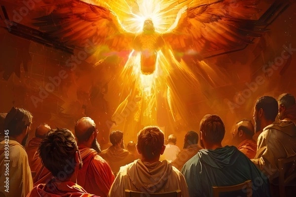 Obraz Capturing Pentecost. Digital Illustration of the Holy Spirit's Descent