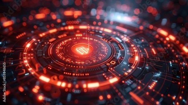 Obraz Futuristic Interface with Red and Blue Glowing Lights