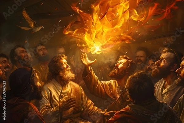 Obraz The Apostles and the Holy Spirit. Pentecost Digital Art