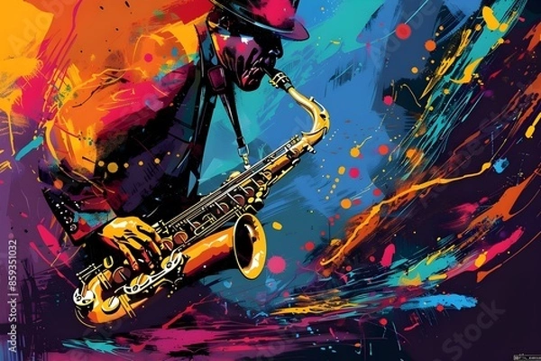Obraz Jazz Music Poster Design with Saxophone and Piano