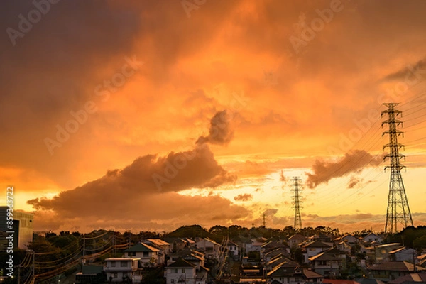 Obraz 住宅街から望む夕焼け空