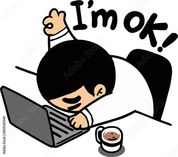 Obraz Male office worker with his head on his desk, stressed and tired.