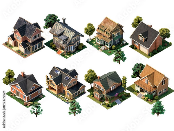 Obraz collection of 3d render of isometric house