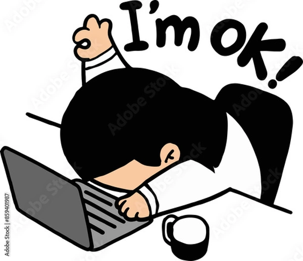 Obraz A female office worker with her head on her desk is stressed and tired.