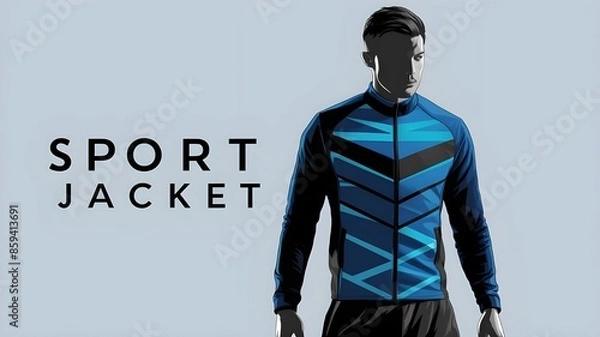 Obraz An adjustable blue and black athletic jacket in vector format set against a white backdrop