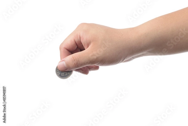 Fototapeta hand holding a coin