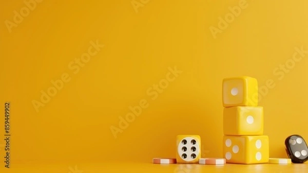 Fototapeta A vibrant yellow casino slot machine, with bold graphics and a modern design that conveys a sense of excitement and fun. The image provides plenty of copy space for adding text or graphics, perfect