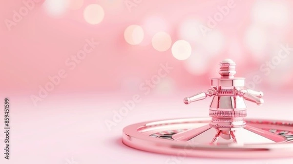 Fototapeta An elegant and modern casino setting with a pink color palette, focusing on a roulette table. The image's minimalist style and generous copy space make it adaptable for various marketing purposes.