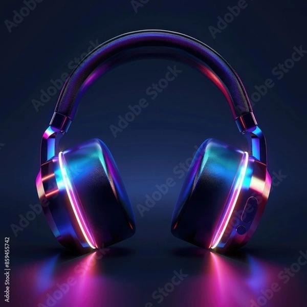 Fototapeta A sophisticated graphic design with headphones featuring subtle, soft LED lighting that changes colors for a calming effect.