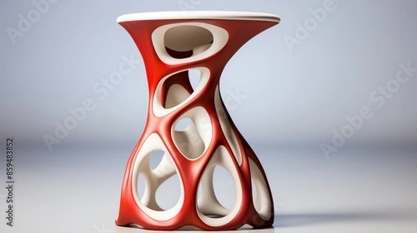 Fototapeta Abstract red and white organic stool with a unique and modern design.