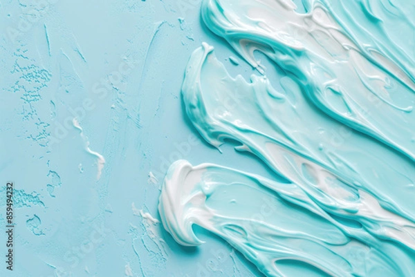 Obraz Close up of Toothpaste on a Solid Rough Blue Surface Background with Empty Copy Space for Text. Macro Top View of Dental Care Concept Advertisement Commercial Backdrop, Oral Hygiene Advertising Cover